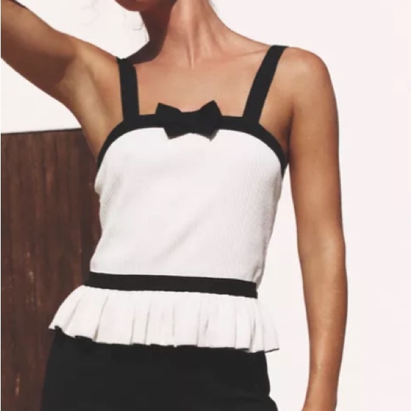 Zara Tops - BNWT ZARA WHITE AND BLACK BOW TOP